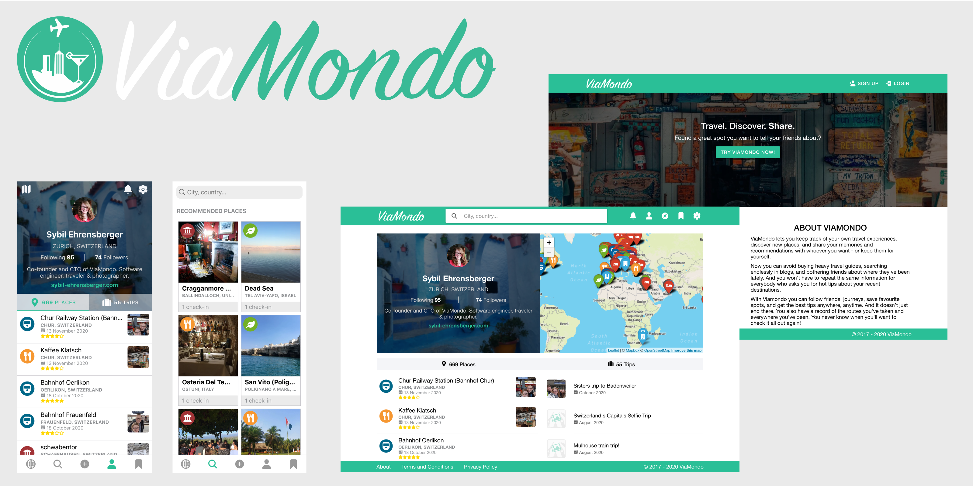 ViaMondo Banner with various screenshots of the ViaMondo Web and Mobile App